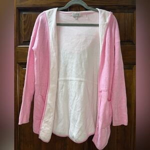 Women's Open-Front Cardigan in Pink and White